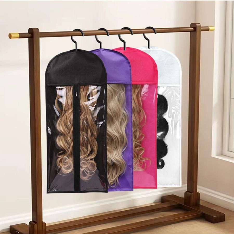 Wig Storage Bag, Zipper Transparent Dustproof Design Wig Storage Bag, Zipper Closure, Hair Extension Hanger, Wig Tool, Durable Cover, Black Wigs Accessories for Salon & Home Use, Household Items, Reusable Plastic Cover