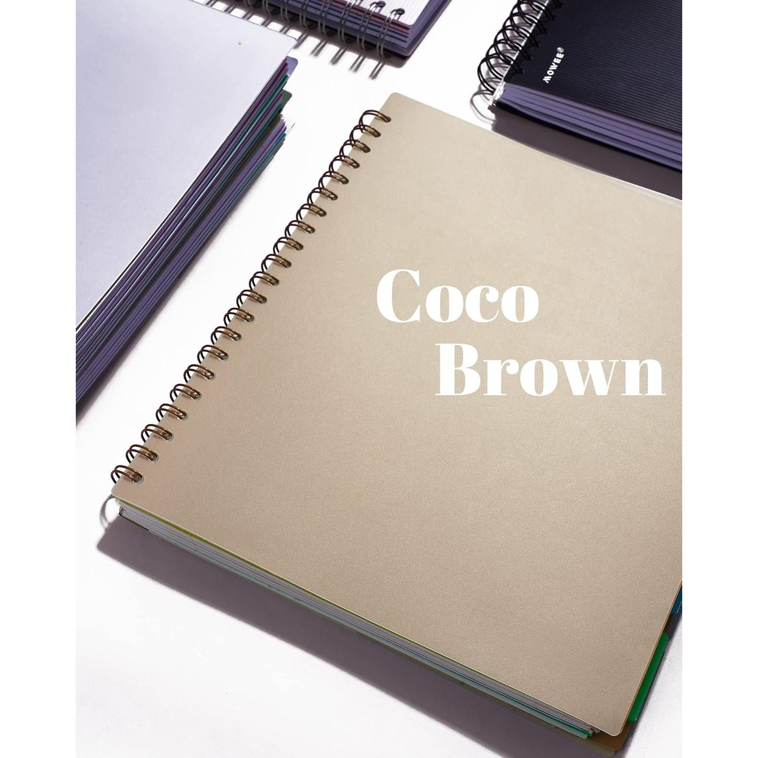 5 Subject Notebook - Spiral Notebook, College Ruled Notebook With Dividers Pocket, Tabs, 11" Ruler, 200 Pages, for Writing Journal,  & Office, School Supplies, 8.5''x11'' CoCo Brown