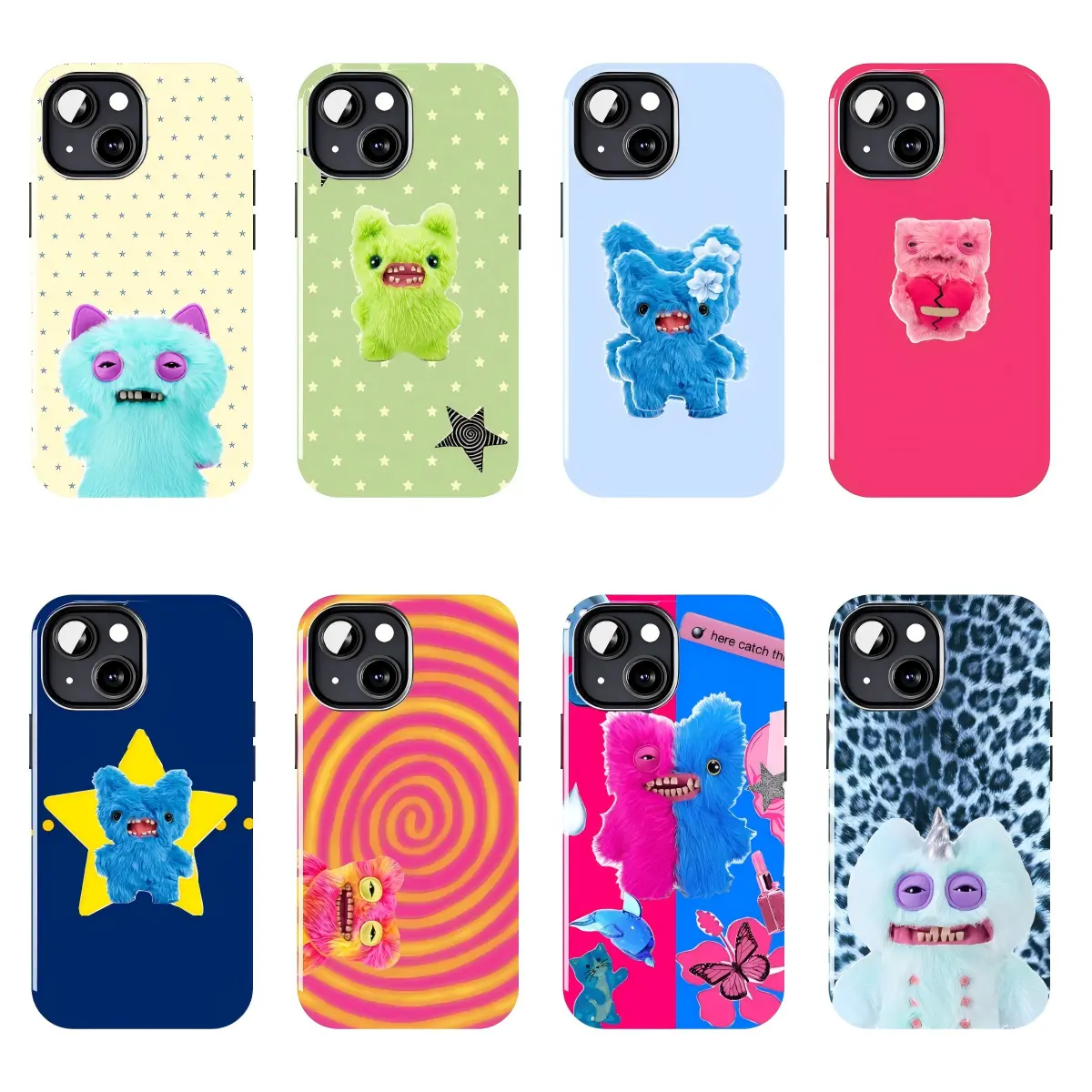 Y2K Weirdcore Furry Little Monster Phone Case - Colorful Kawaii Fluffy Cartoon Print, Shock-proof Durable Protective Cover for iPhone 17 Pro Max 16 15 14 13 12 11 Plus, Samsung Unisex Shell