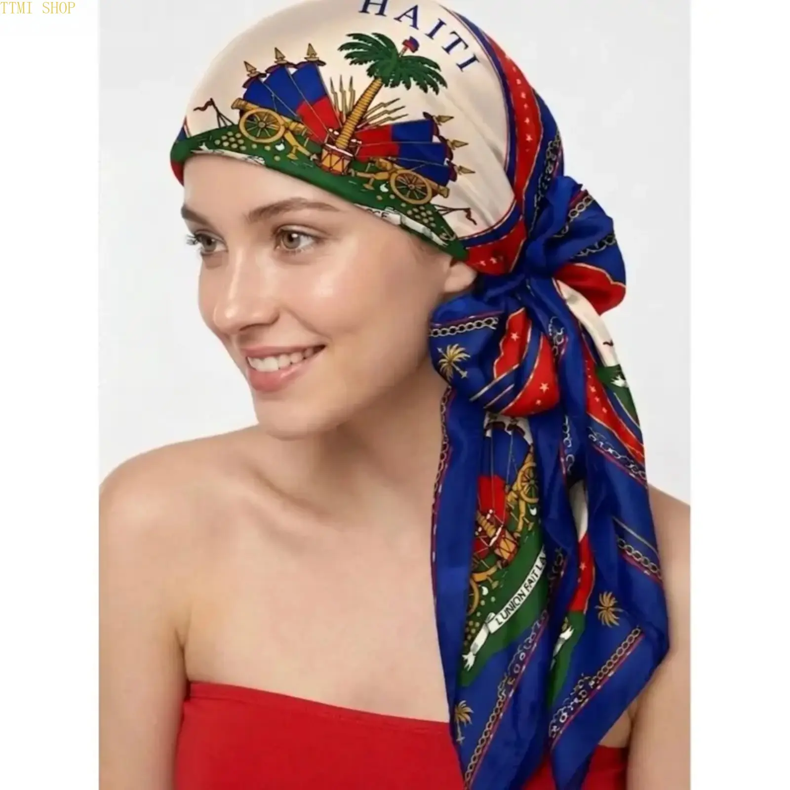Red White Blue Palm Tree Patriotic Bandana Head Wrap, Soft Lightweight Multi Purpose Sports Headband Neck Shawl, Heritage Accessory for Haitian Independence Day Daily Outfits