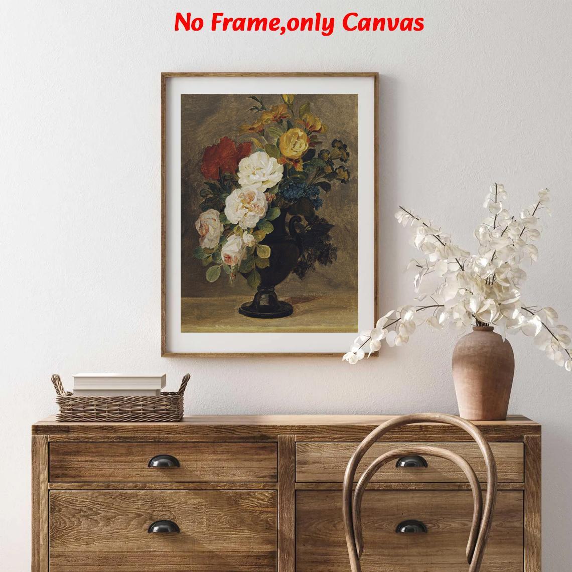 1 pc, wall art, Vintage poster, ANTIQUE VASE canvas painting, floral oil painting style art print in white red yellow, living room decor, bedroom decor aesthetic, dining room decor, housewarming gift, unframed