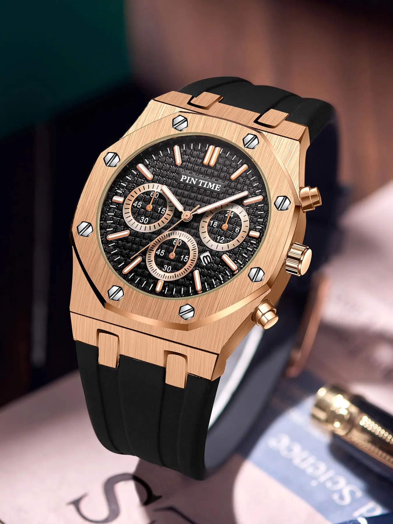 Men's Sporty Quartz Analog Watch with Silicone Strap, Analog Quartz Watches, Men's Stylish Watch for Any Occasion, Modern Fashionable Wristwatch for All Seasons, Casual Trendy Wristwatch