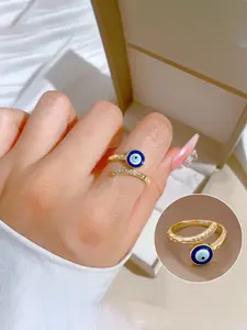 Luxurious Zircon-Embedded Evil Eye Elegant Glittering Ring for Women, Adjustable Open Band with Oil Drop Design, Perfect Gift for Friends and Girlfriend
