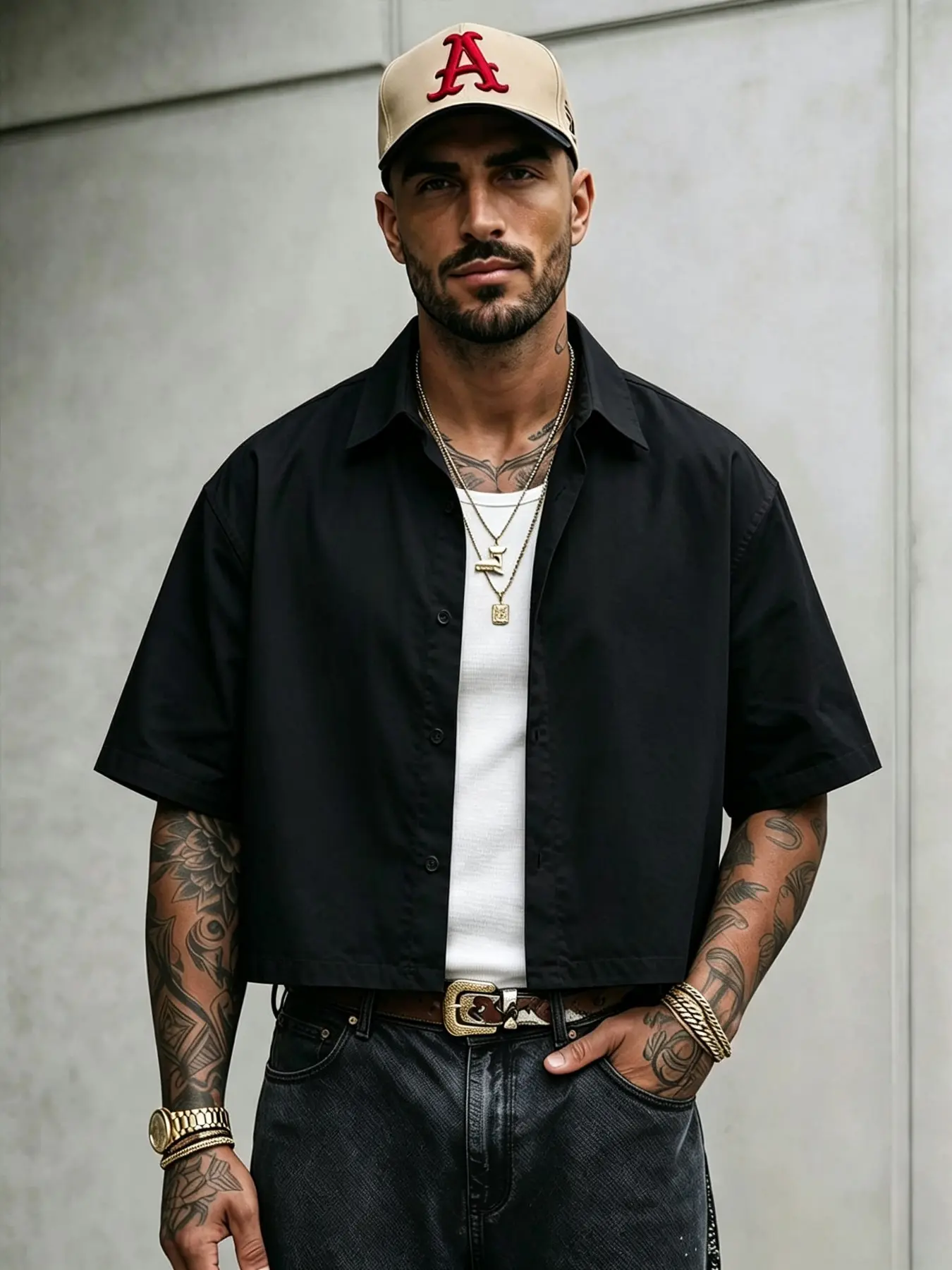 Men's short-sleeved casual shirt available in classic black and white; crafted from a comfortable, lightweight fabric. A versatile layering piece and an essential staple for summer outfits.