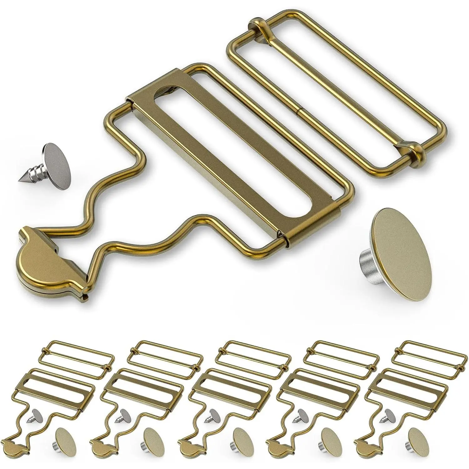 6 Sets Durable Metal Overall Buckles , 1-1/2" Overall Clasp  with Adjustable Slide Buckles and Buttons for Jeans Suspender, Bib Pants, DIY Sewing Accessories (Bronze)