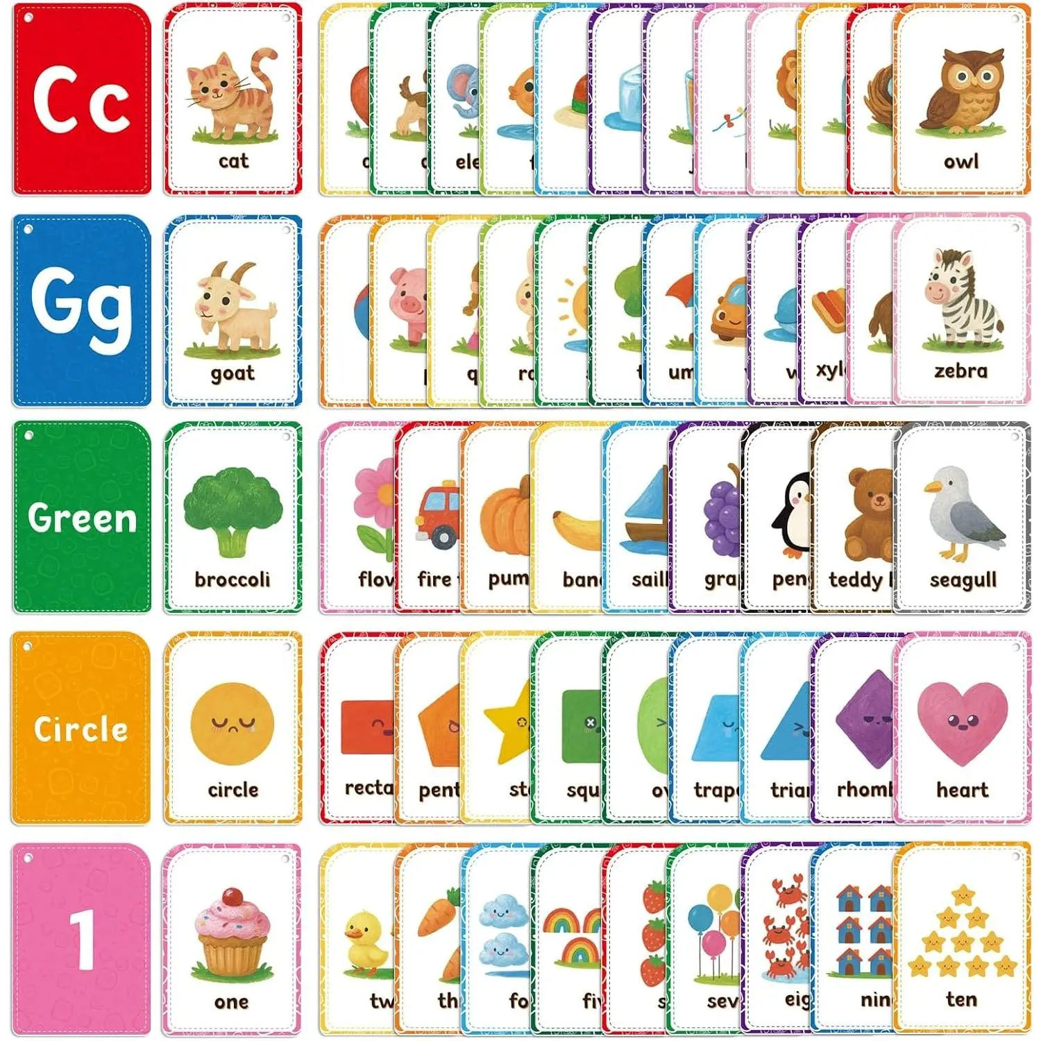56 Double-Sided Preschool Flash Cards for Toddlers Aged 1-3 Featuring Alphabet, Numbers, Colors and Shapes for Early Learning
