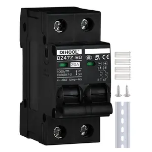 DC Circuit Breaker 20 Amp Solar Disconnect Switch 2P 1000V for PV, UPS, RV Battery,DIN Rail Mount