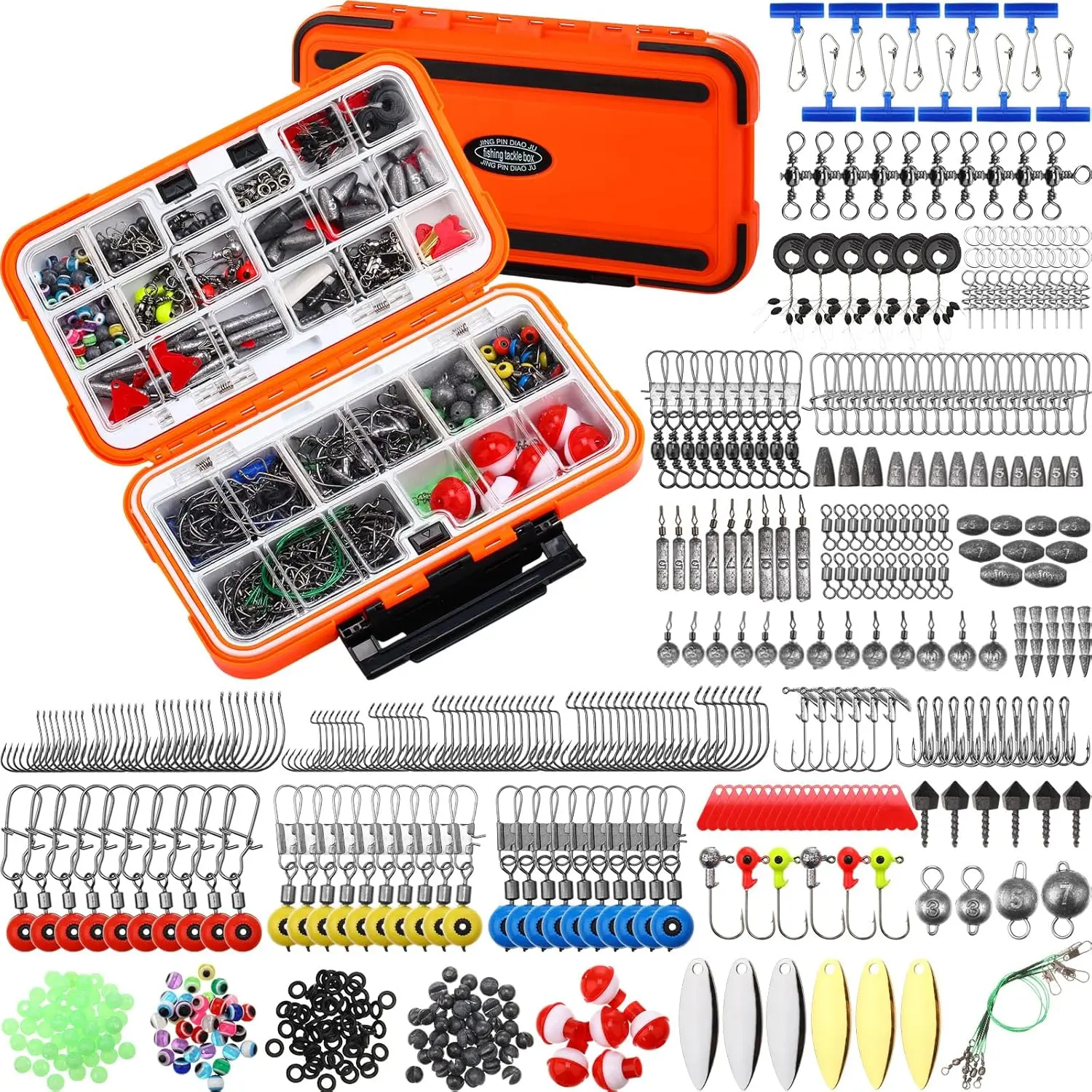 602 Pcs Fishing Tackle Accessories Kit, Organized Fishing Tackles Box with Tackle Included, Fish Hooks, Weights Sinkers, Swivels, Beads Gear and Equipment Set, Fishings Gift Men