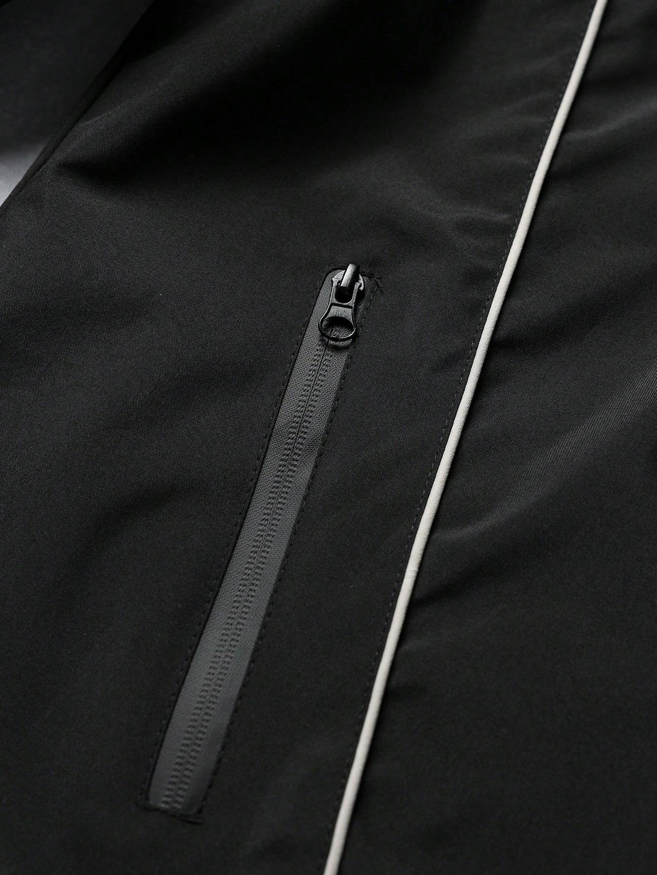 VIRAL Black Techwear Tracksuit Set | Y2K Reflective Piping Hooded Jacket & Pants