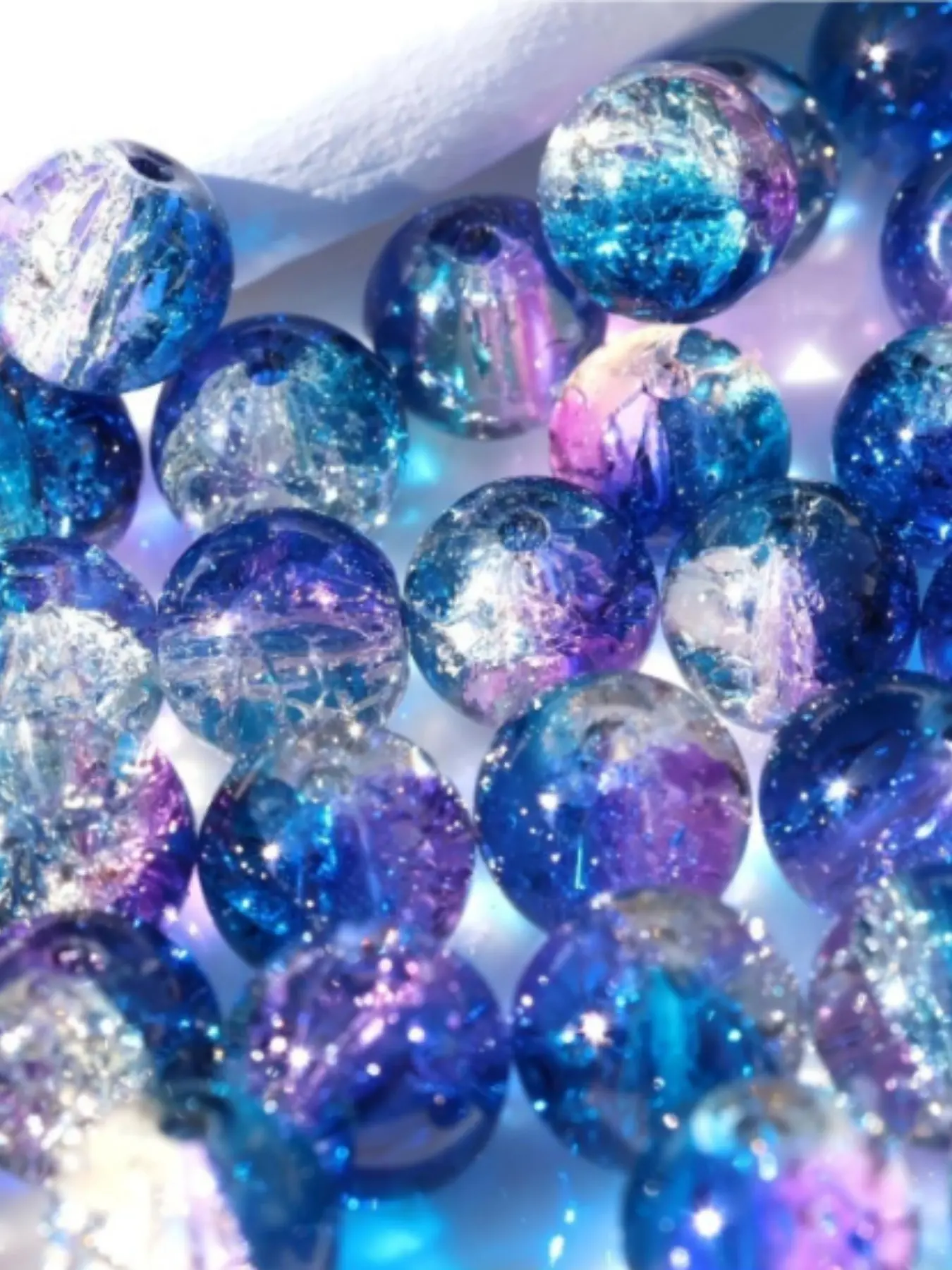 150pcs 8mm Ocean Theme Gradient Crackle Acrylic Beads Blue Purple Bohemian Gothic Beading Supplies Jewelry Making Supplies for DIY Bracelet Necklace Earrings Keychain Phone Accessories Gift for Women
