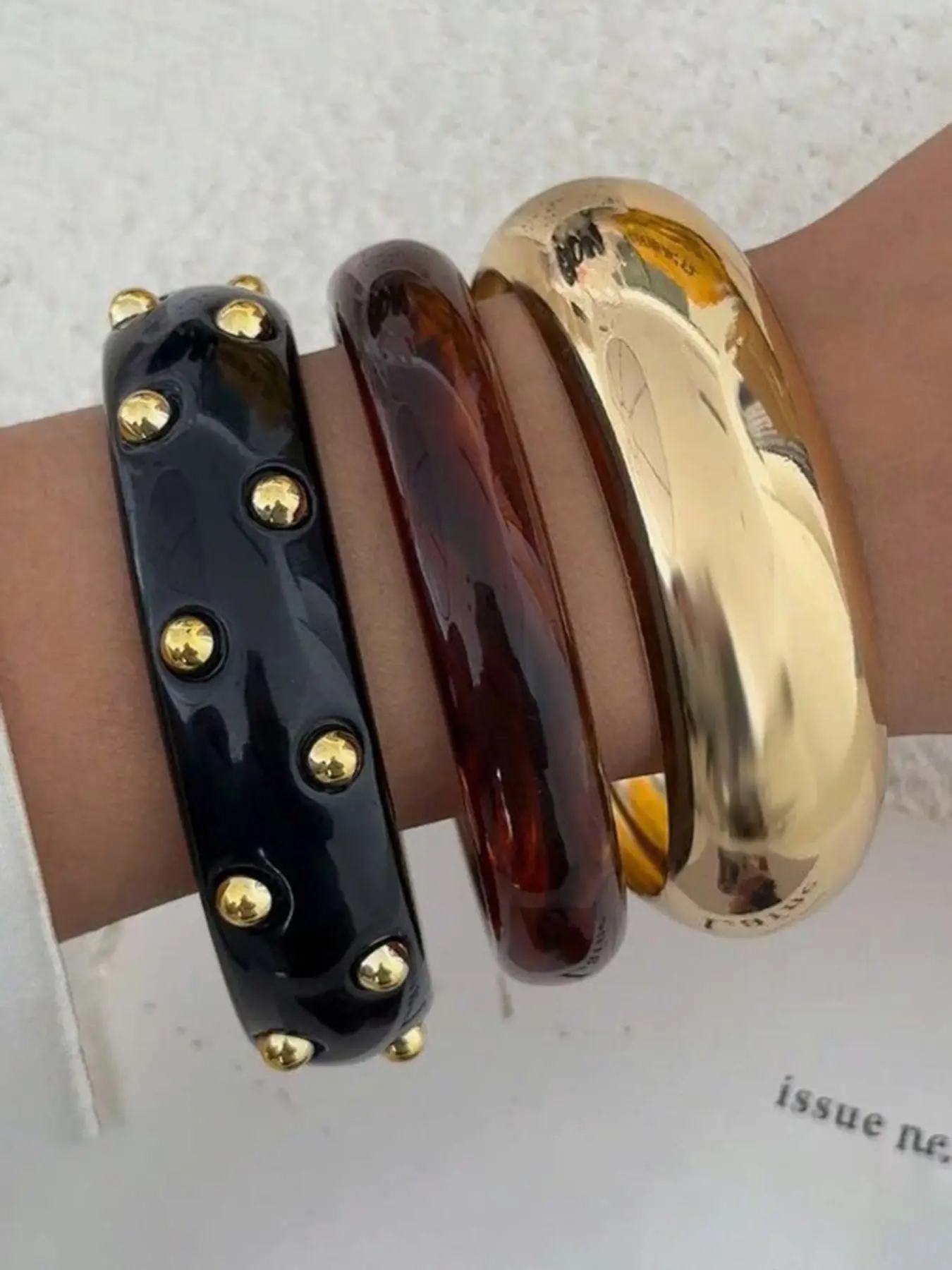 3 Piece Bold Resin Material Bracelets Set, Amber Gradient Multicolor, Unique Design, Color Block, Elegant Style, Fall & Winter Fashion Accessory