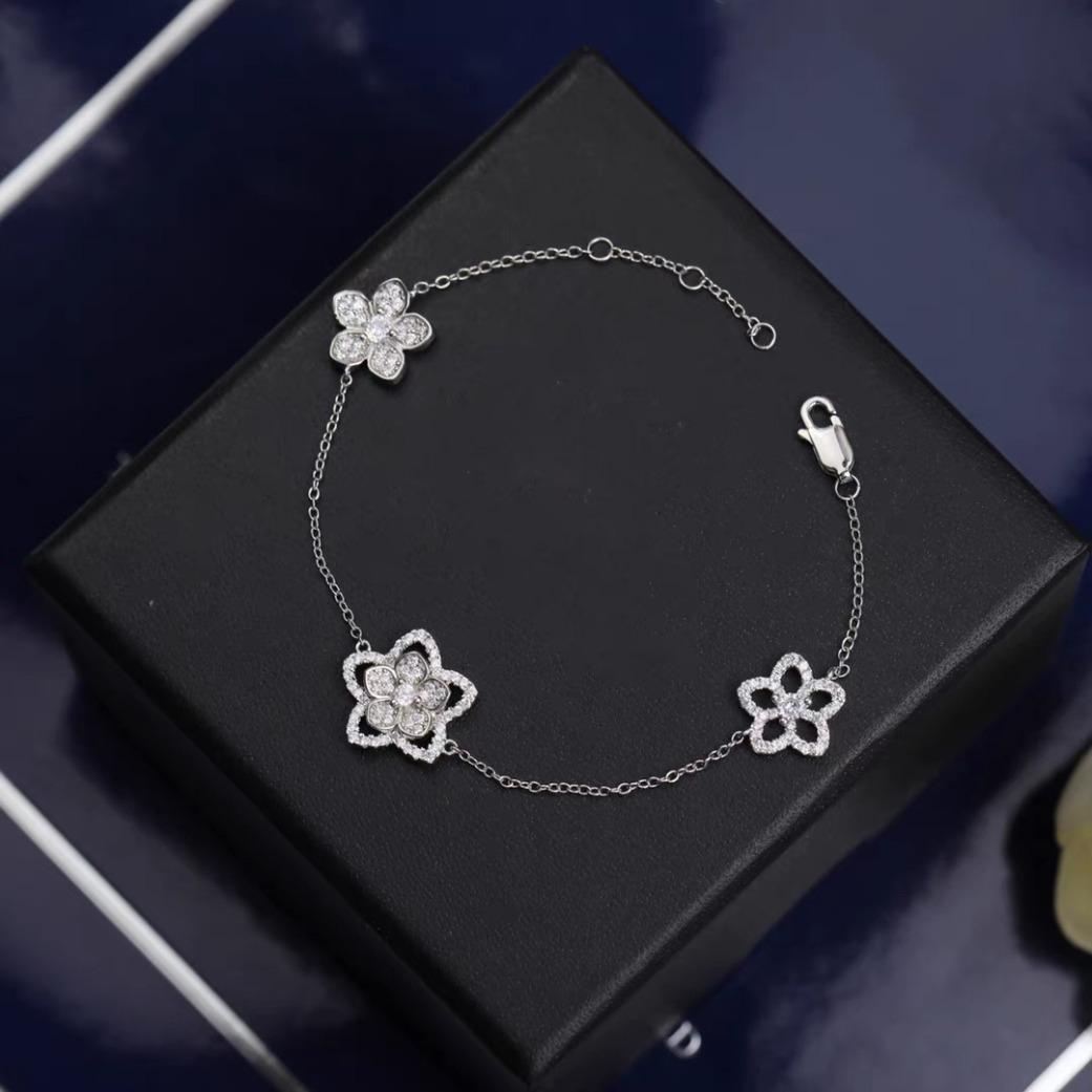 S925 Sterling Silver Moissanite Bracelet for Women D VVS1 Diamond Gold Plated Flower Luxury Wedding Jewelry Gift
