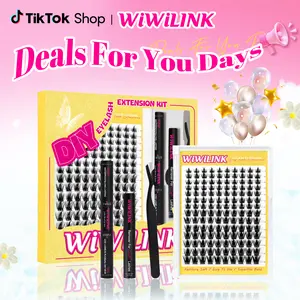 WiWiLink Sunset Manga Lashes Cluster C D Curl DIY Lash Extension Kit and Lash Clusters 8-18mm with Bond Seal and Remover - Ultra-Thin Transparent Bands, Lash Magic Anime False Lash Extension Kit