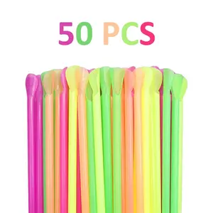 Disposable Spoon Straw, Colorful Mixed Beverage Spoon Straws, Dual-Use Straw Spoons, Convenient and Practical Drinking Accessories, Utensils