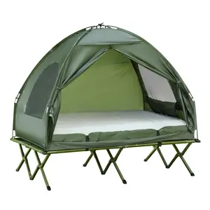 # Summervibes Outsunny 1/2 Person Foldable Camping Cot with Tent, Bedspread, Thick Air Mattress, 4-In-1 Elevated Camping Bed for Outdoor Hiking, Picnic, Travel,summerwins