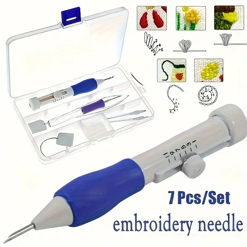 Embroidery Punch Needle Sewing Tool Set, 7 Piece Kit for Hand Knitting & Sewing, Magic Embroidery Stitching Tools, DIY Craft Supplies