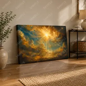 Golden Sky Canvas Wall Art, Dramatic Sunlight  Poster for Living Room Bedroom Office Prayer Room Decor, Available as Unframed Canvas Poster or Framed Canvas Wrap