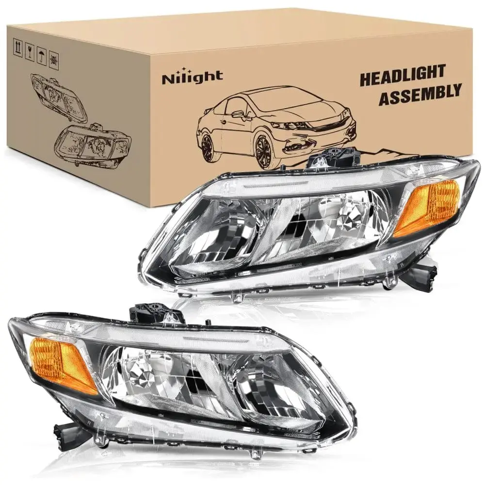 Nilight Headlight Assembly - Black Case, Amber Reflector, Waterproof, IP65 Rated, OE Standard, Plug-and-Play, UV Resistant, DOT & SAE Compliant, Dustproof, Fog Free, Easy Install for 2012-2015 Honda Civic Sedan 4-Door, 2012-2013 Civic Coupe 2-Door, Headli