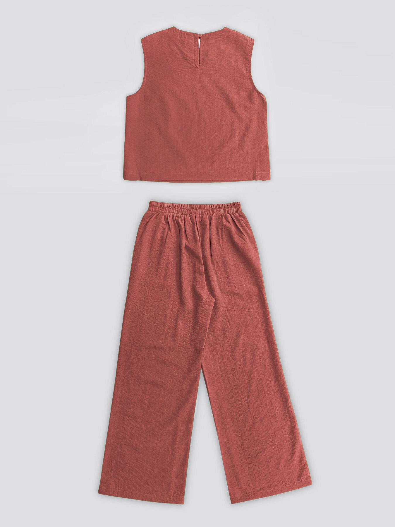 Women's Elegant Solid Color Loose Sleeveless Round Neck Wide Leg Pants Set 2pcs, Comfortable Summer Casual with Pockets for All Seasons, Stylish Set for Holiday & Daily Wear