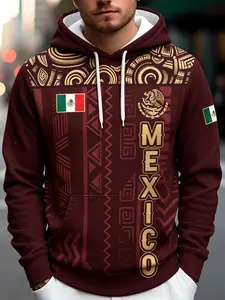 Men's Mexican Aztec Totem Flag Print Hoodie, Breathable Casual Sports Fitness Sweatshirt, Stylish and Comfortable Men's Apparel