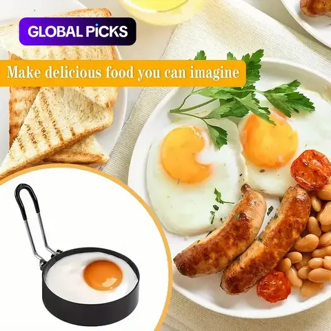 Stainless Steel Egg Ring with Silicone Handle, Non-Stick Round Frying Mold, Perfect Breakfast Tool, Ideal for Outdoor Cooking #GLOBAL PICKS