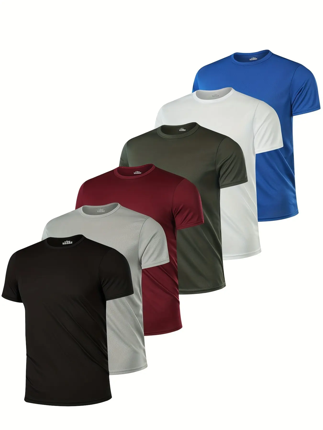 6-Pack Quick-Dry Crew Neck Sport T-Shirt for Men, Sports T Shirt, Breathable, Moisture-Wicking, Slight Stretch, Short Sleeve, Fitted, Long Length, Tie Dye Pattern