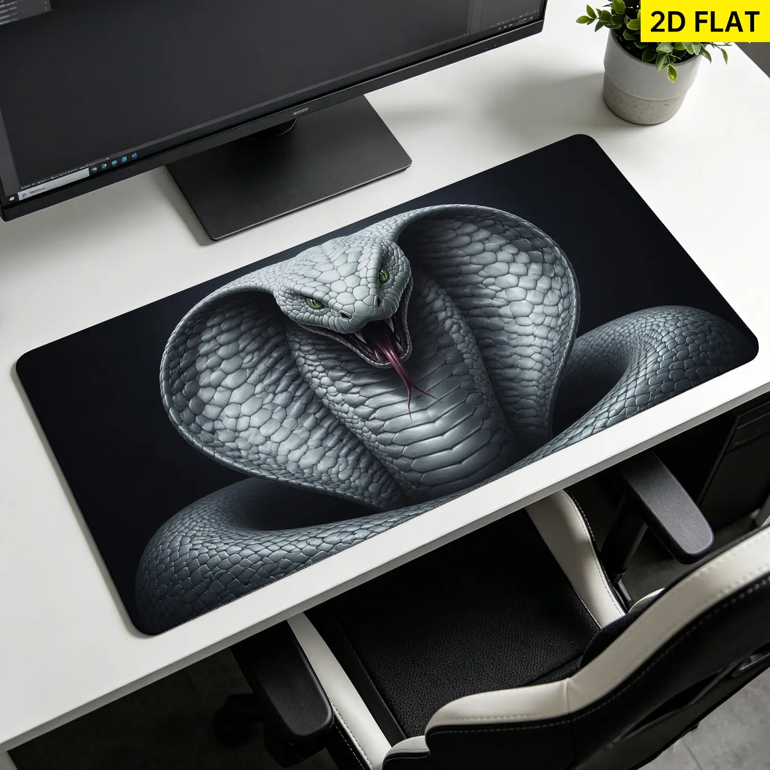 Extra Large silver cobra snake design Mouse Pad, Non Slip Rubber Pad, Desktop Decoration Drotection Pad, Washable, Lock Edge Multi Size, Premium Multipurpose Mousepad For Home, Office, Gift for Family and Friends