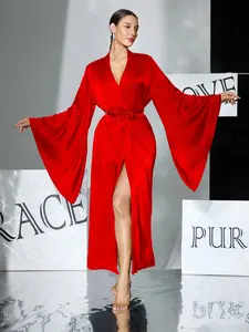 Summer Wedding Bride Morning Gown 2026, New Satin Wide Sleeve Long Sleepwear, Bridesmaid Home Wear, Elegant Bridal Attire