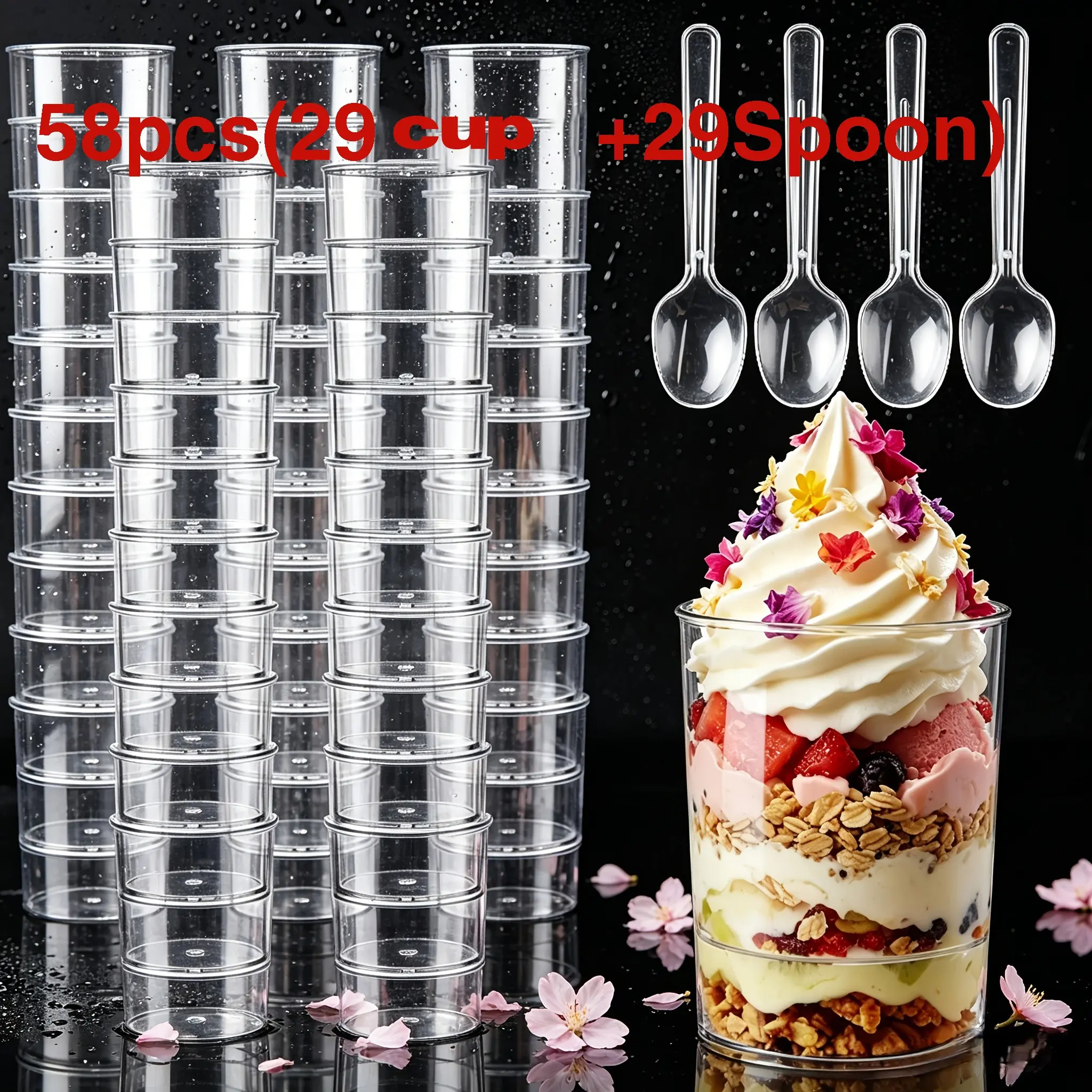 58pcs Reusable Dessert Molds, 29 Cups + 29 Spoons, Hand Wash Only, Ideal for Ice Cream, Fruit, Pudding, Jelly, Halloween Partyware