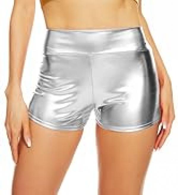 Women's Metallic Booty Shorts Shiny High Waisted Rave Bottoms for Dance Festival