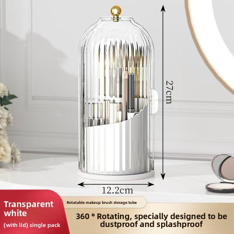 Classic 360-Degree Rotating Silicone Makeup Brush Holder with Transparent Lid, Cosmetic Storage Organiser for Vanity, Bathroom Desktop Countertop