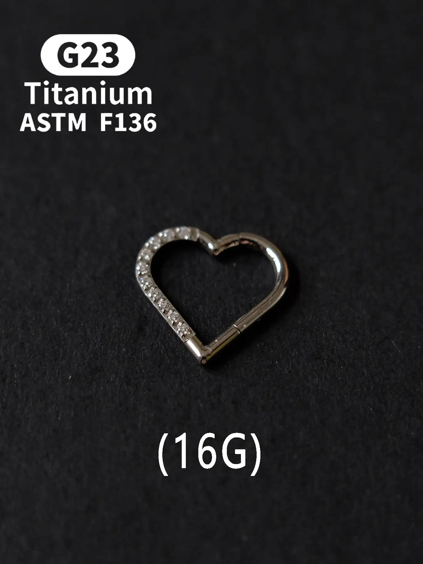 Astm F136 Heart-Shaped Body Jewelry, Cubic Zirconia Segment Ring, Septum Clicker, Cartilage Earring, Piercing Accessories