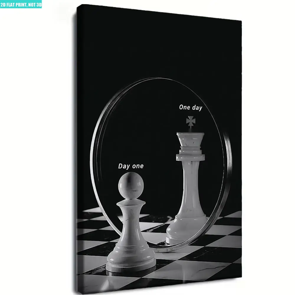 Chess Motivation Poster, Wealth & Money Inspiration Luxury Wall Art,Minimalist Chess Canvas Wall Art – "Day vs Day" Motivational Decor for Home Office, Bedroom, Study, or Living Room, Inspiring Growth & Self‑Belief