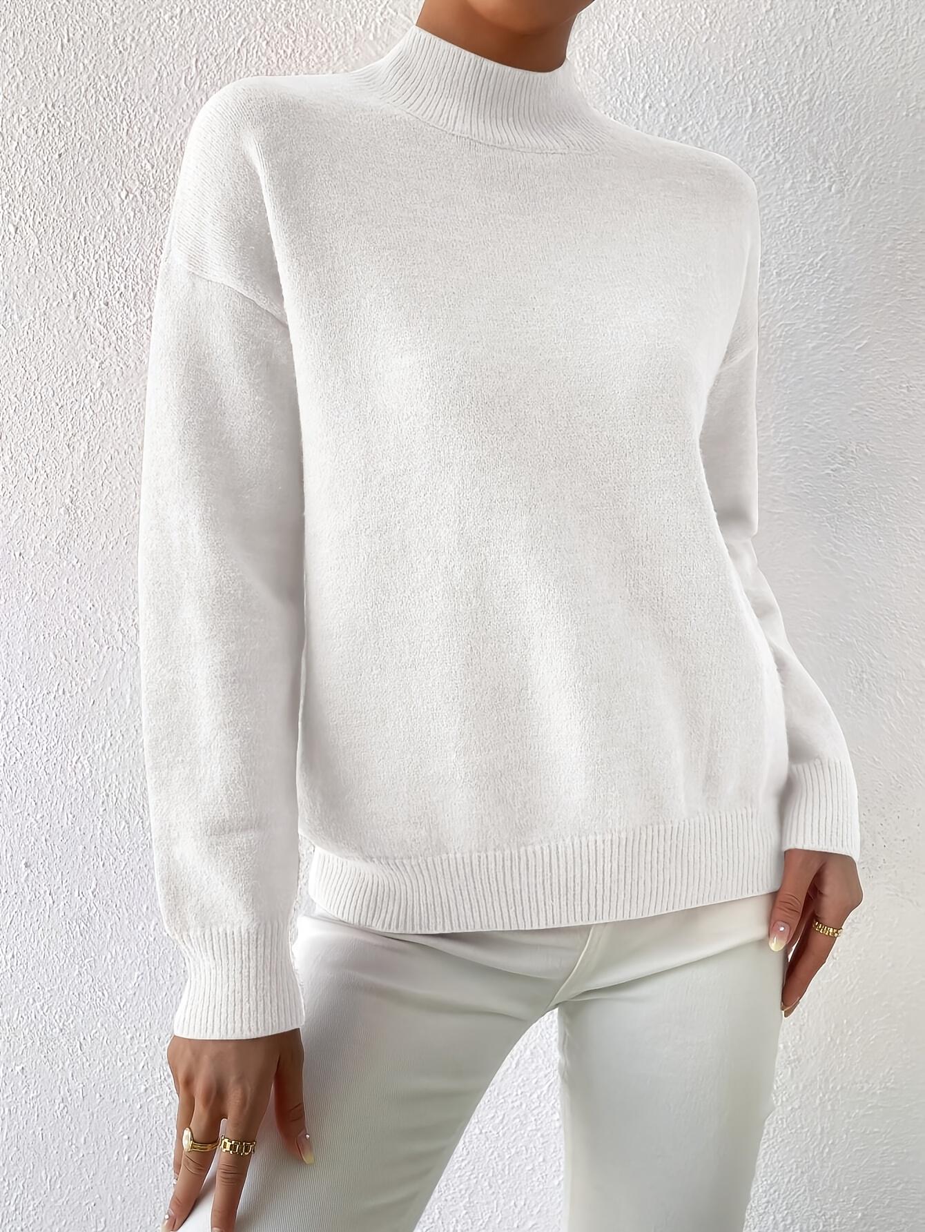 [Elegant Winter Sweater] Elegant Oversized Women's White Winter Sweater |     High Neck Turtleneck Pullover, Stretchy Collar, Loose Fit, Long Sleeves - Machine Washable for Fall & Cold Weather angelina  neon  outfit