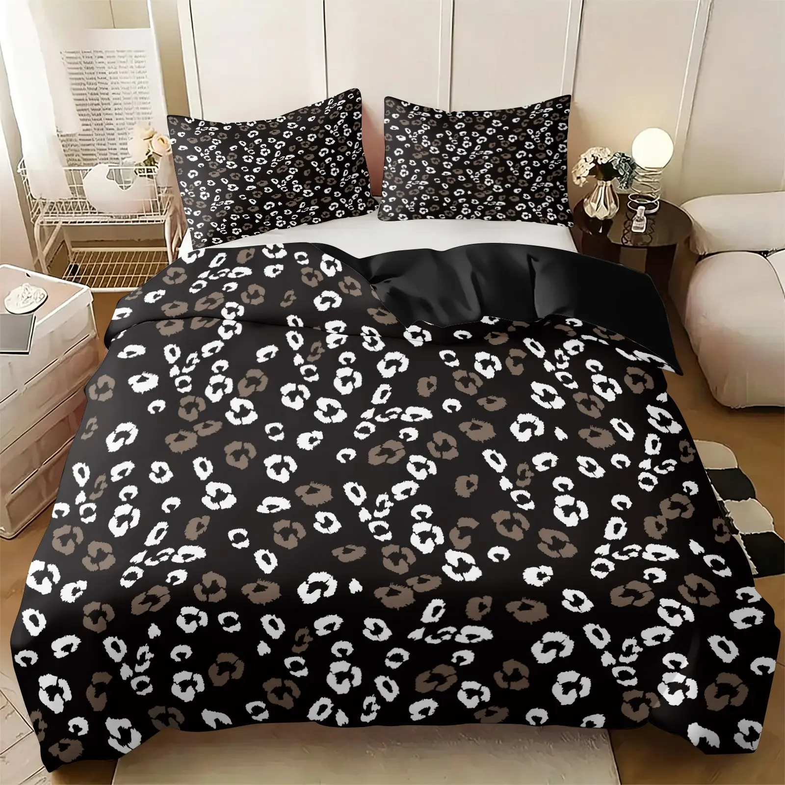 2/3Pcs Black White Brown Irregular Spot Duvet Cover Set, 1 Duvet Cover & 1/2 Pillowcase, No Filling, Abstract Brush Spot Print Bedding, Modern Fashion Bedroom Decor