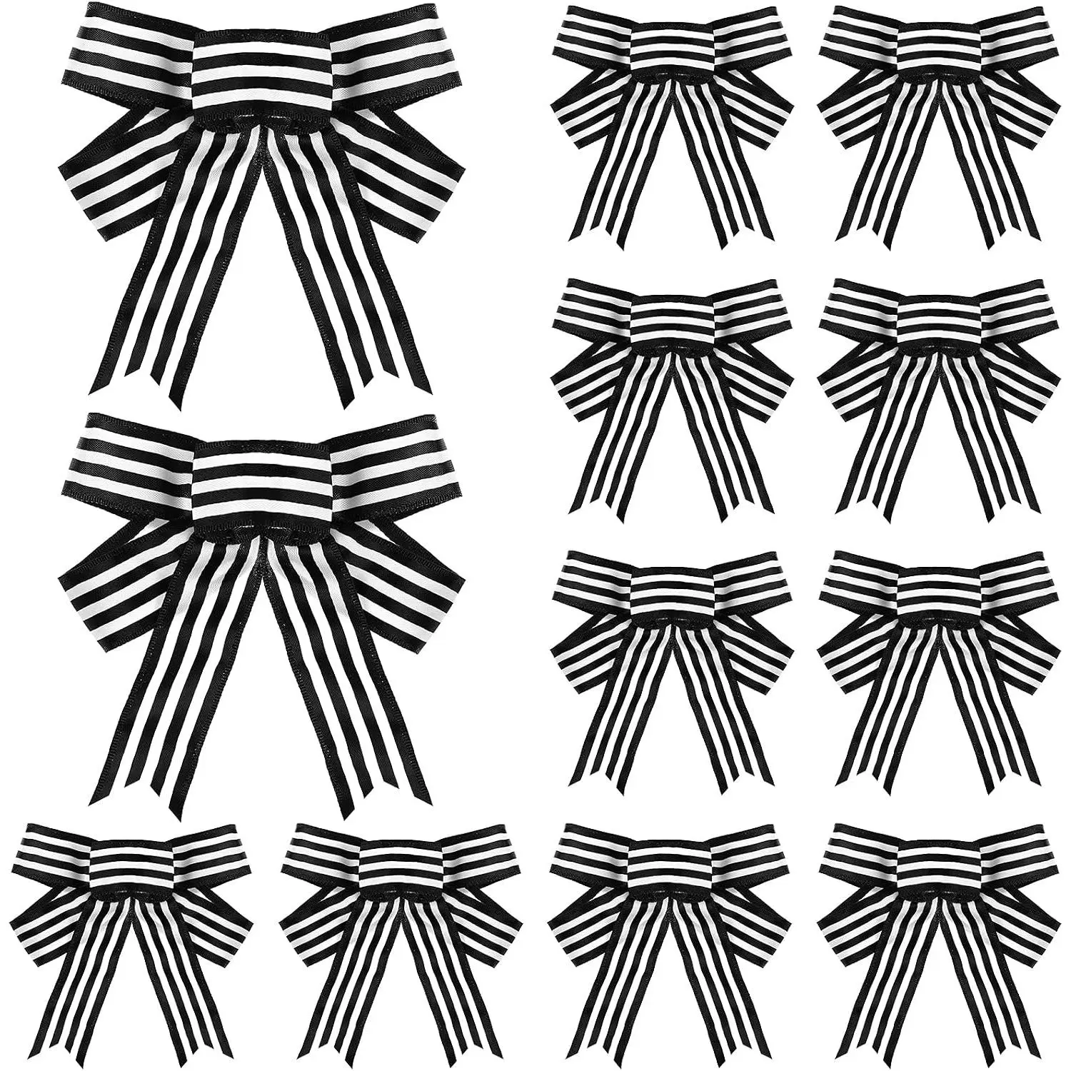 12 count Christmas White Black Striped Present Bows Burlap Wreaths Bows  Buffalo  Decor for Christmas Wreaths Tree Topper  Crafts Decoration Supplies 5 x 5 Inches (Wide Stripe)