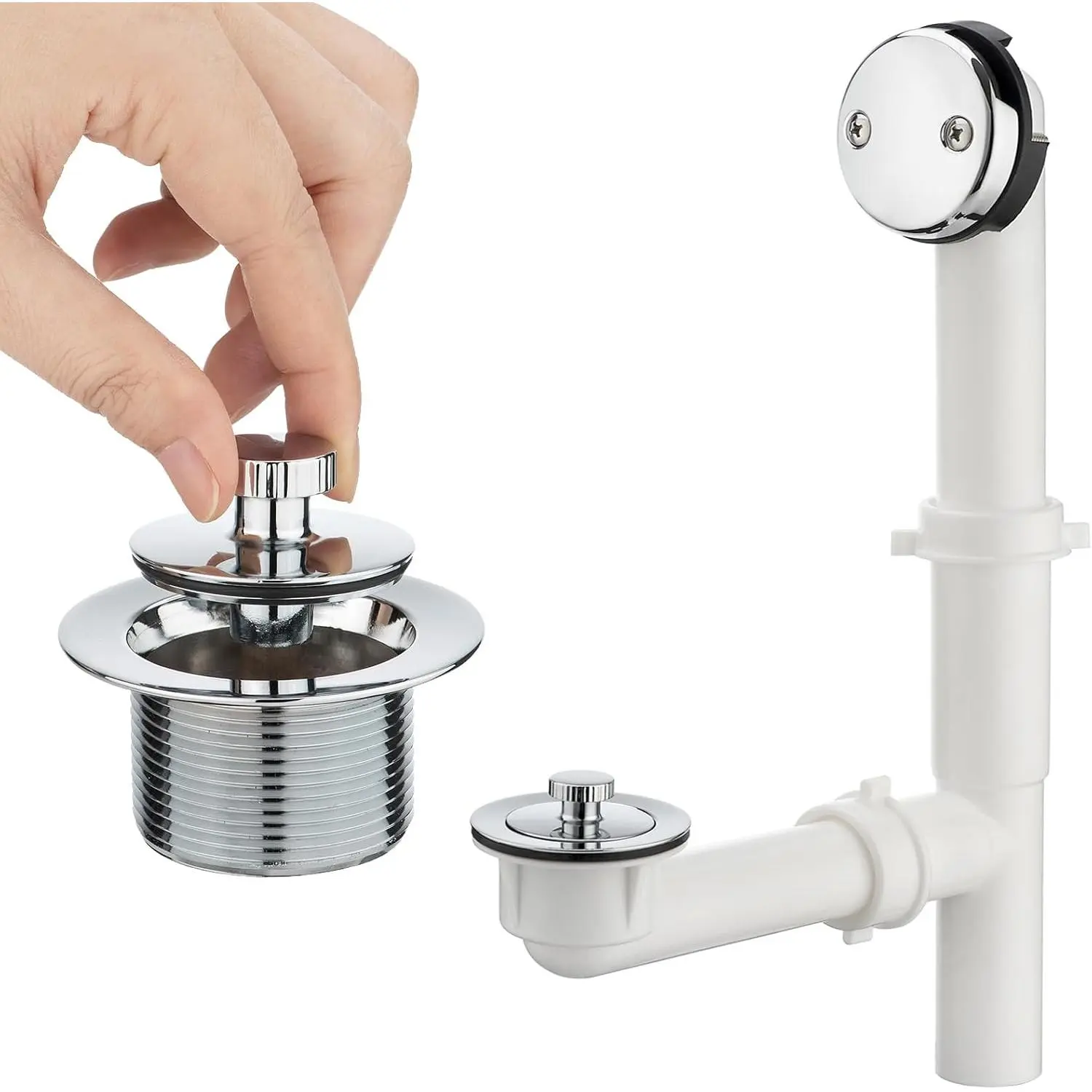 (1 Pack)  1-1/2" Polished Chrome Bathtub Tub Drain Kit Bath  Overflow Drain Tube Assembly with  Lift & Turn Bathtub Drain and Overflow Faceplate Polished Chrome