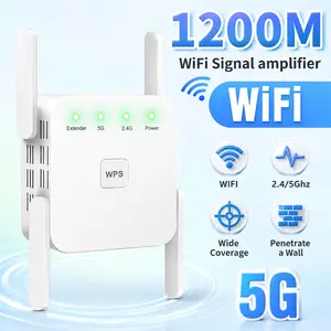 WiFi Signal Booster, AC1200 High Speed Wireless Range Extender supporting Repeater & AP switch, quick WPS pairing and stable wired connection, extends network for smart TV, gaming console and home office devices