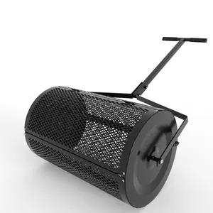 Heavy Duty Metal Mesh Fertilizer & Compost Spreader, 24 Inch Adjustable Rust-Proof Roller with Easy Open Door, Accurate Feeding Tool for Mulch, Topsoil, Peat Moss & Manure Backyard Gardening