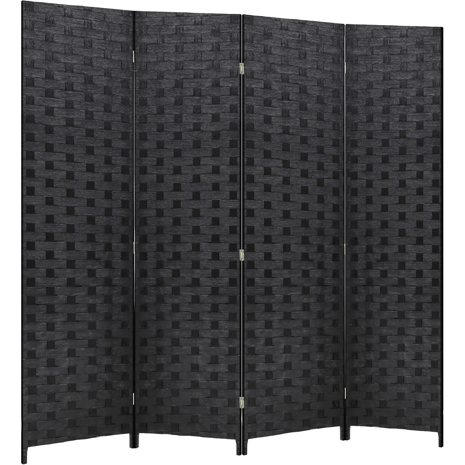 Room Divider Wood Screen 4 Panel Folding Portable Partition Screens Wooden Mesh Woven Design Room Screen Divider for Home Office (Coal Black)