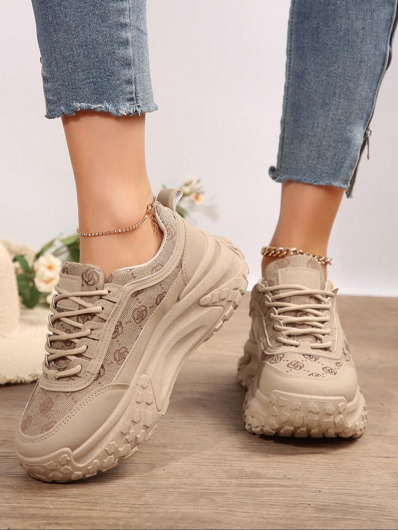 Women's Fashionable Lace Up Front Platform Low Top Sneakers, Trendy Fashion Sneaker, Casual Comfortable Sports Shoes for Daily Wear, Perfect for Students and Outdoor Sports, Fashion Walking Sneakers