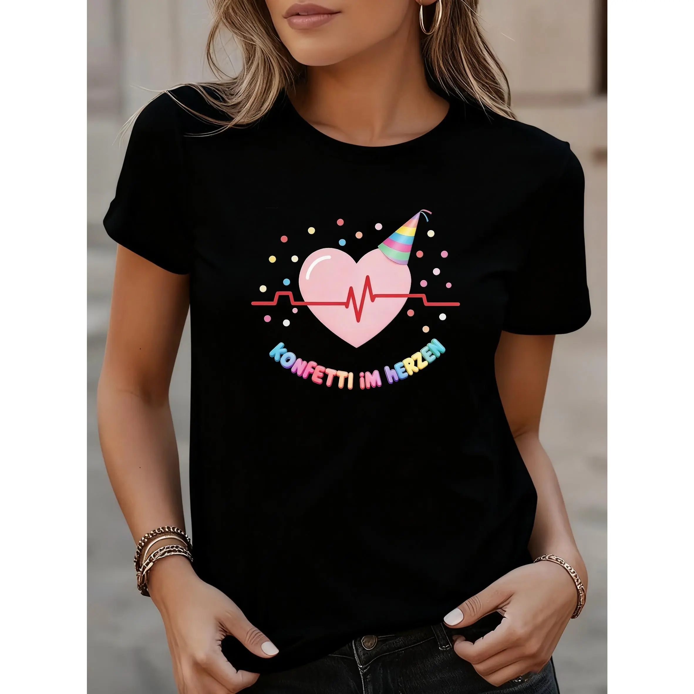 Carnival Limited Edition |   Women'S Colorful Candy Circus Hat Print T-Shirt |   Multi-Color Carnival Party Apparel, Suitable for Theme Events, Casual Comfort All-Year Wear |   Essential Ladies' Tee, and Blend, Short Sleeve Crew Neck Pullover