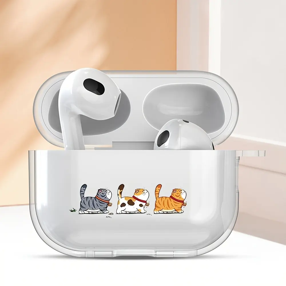 AirPods Case with 3-Cat Pattern & Ring Clasp, Compatible with Apple AirPods 4/3/2/Pro/Pro 3, Stylish Ideal Gift for Self or Others