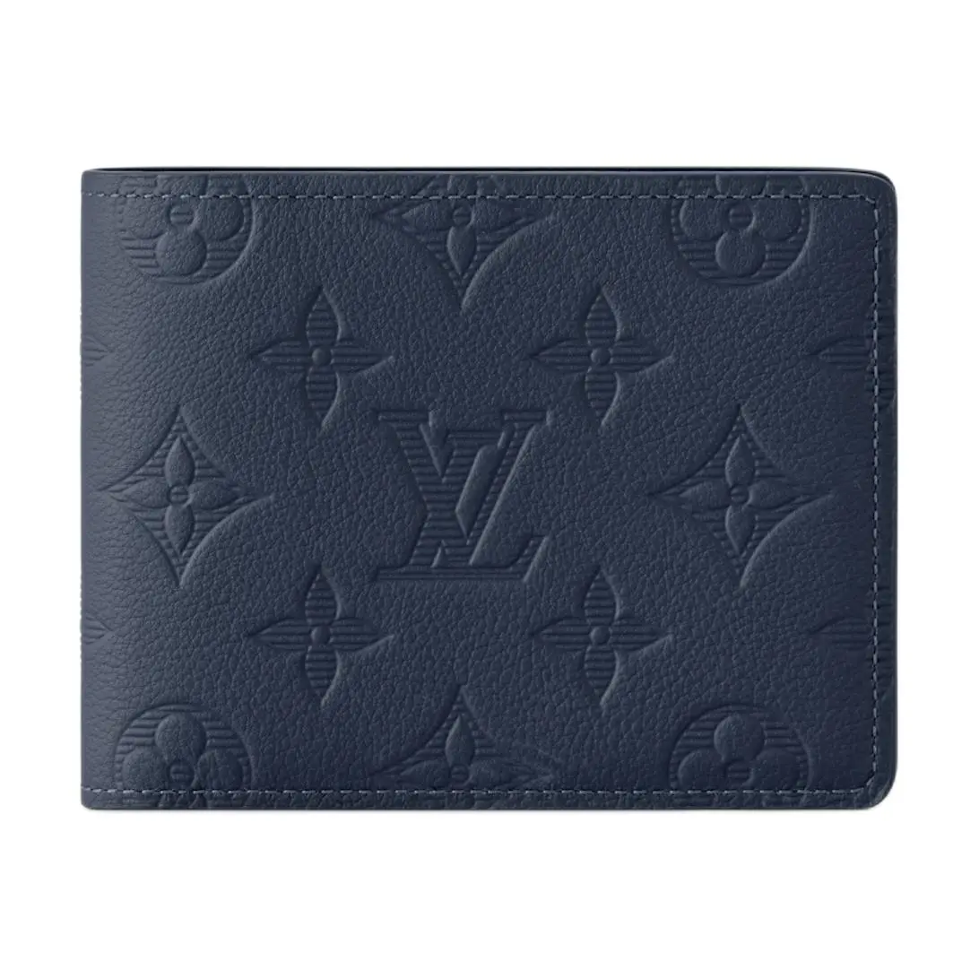 Men's Louis Vuitton Monogram Embossed Calfskin Wallet - Classic Damier Pattern, Navy Blue, Hand-Stitch, Boxed, Combination, Fashion, Gold Men's Wallets, Hand-Stitch Men's Wallets