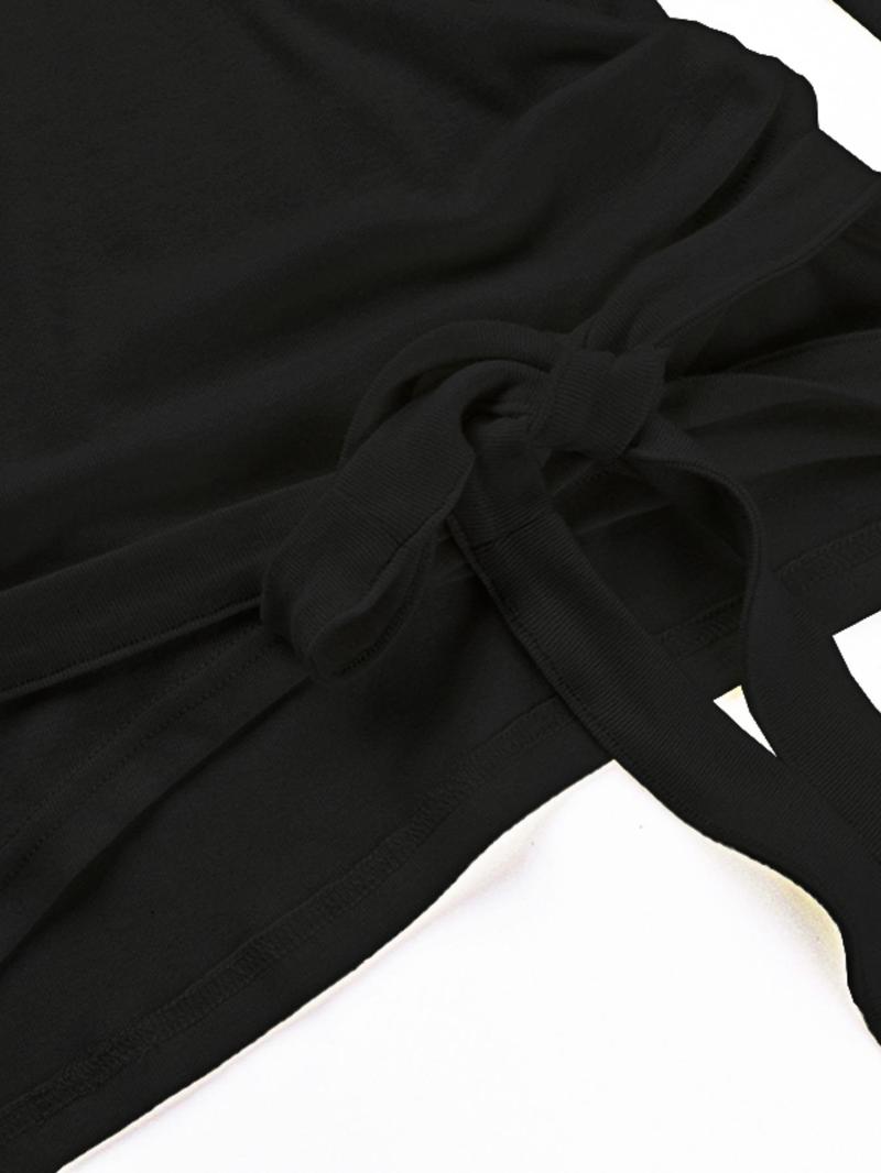 Women's Plain V-Neck Wrap Tee, Elegant Casual Long Sleeve T-shirt for Daily Outdoor Wear, Women's Clothing for Fall & Winter