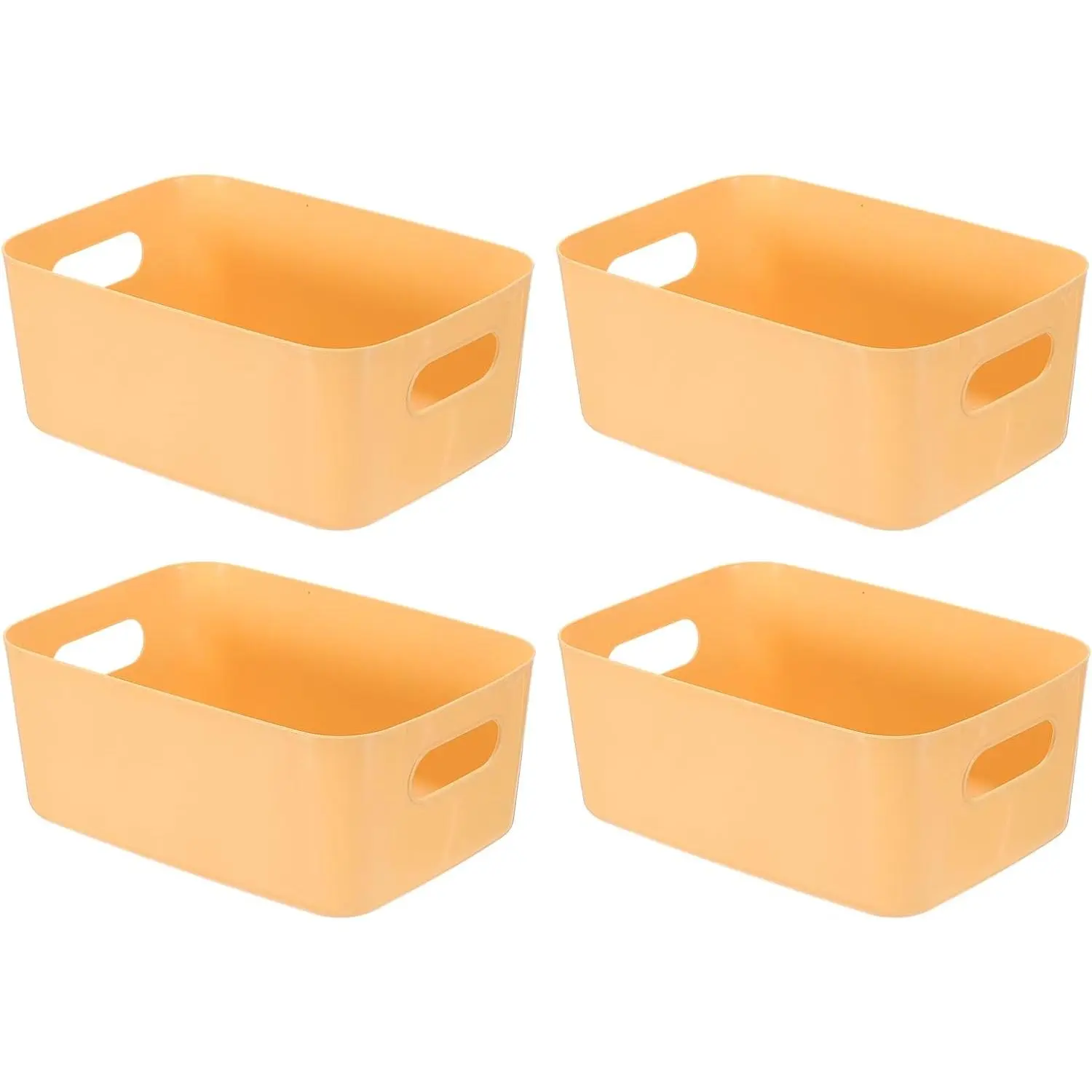 uxcell 4-Pack Beige Plastic Storage Boxes, 9.6x6.6x3.9in Handle-Equipped Organizer Bins for Kitchen, Bathroom, Home Office Cabinet Shelves