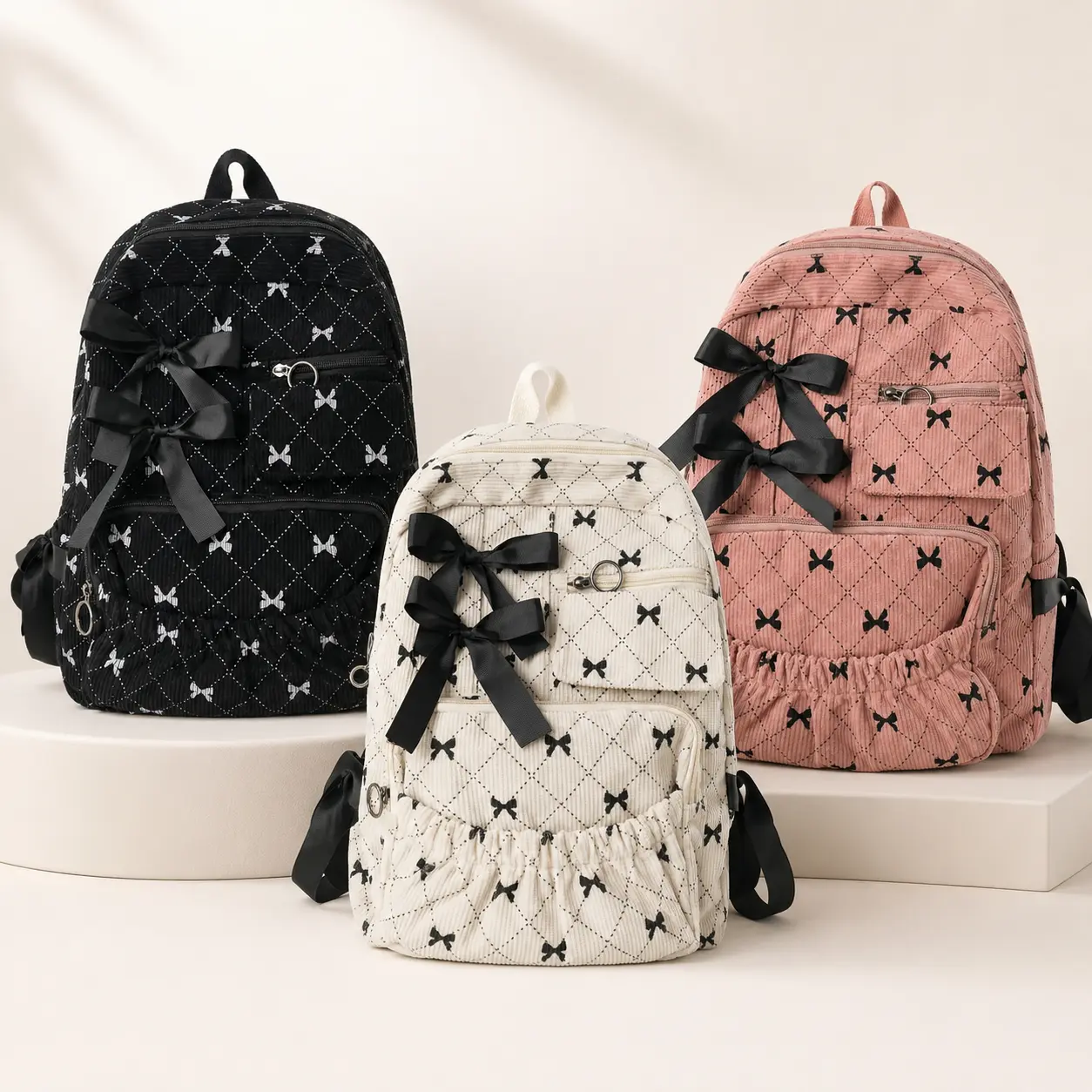 Velvet Sweet Bow Backpack for School Girls, Large Capacity Functional Backpacks, Backpacks For School
