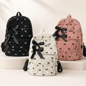 Velvet Sweet Bow Backpack for School Girls, Large Capacity Functional Backpacks, Backpacks For School