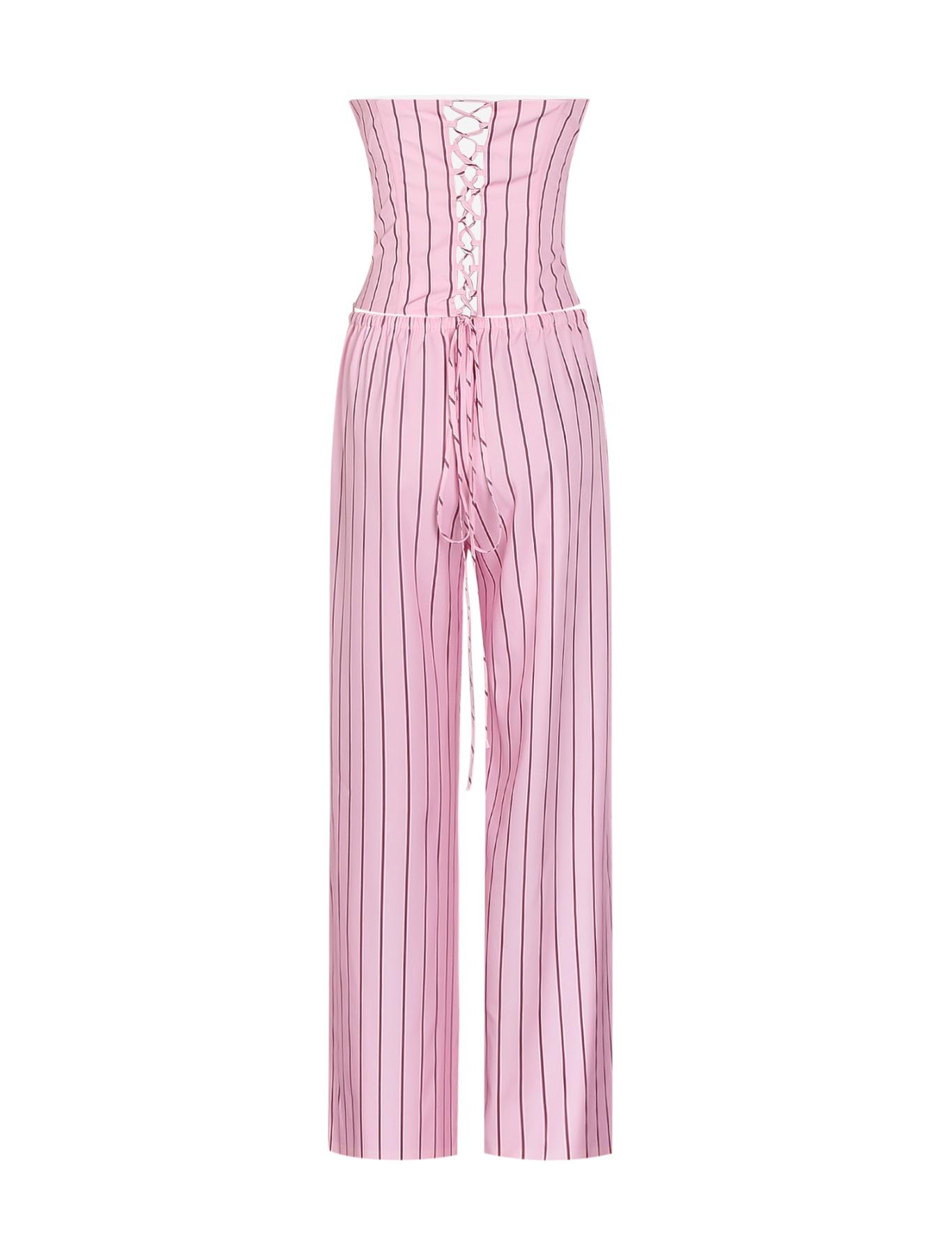 Women Striped Strapless Fitted Corset Top & Wide Leg Pants 2 Piece Set Sexy Daily Outfits Women Sets