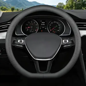 D-Shaped Steering Wheel Cover for Volkswagen VW Atlas Tiguan Jetta ID.4 Passat Taos Golf Beetle Polo GTI Touareg CC SEL SE R-line S Cross Sport Car Accessories, 14.5-15 inch Black